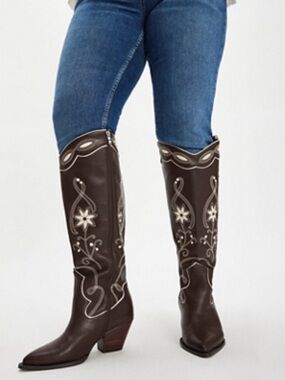 Billini wide calf extended curve Brown Knee-High Western Embroidered Boots